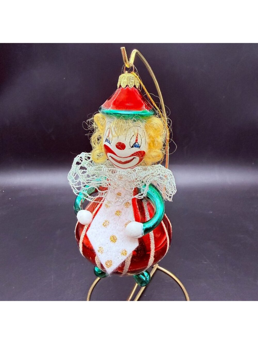 Vintage European Style Hand Blown Glass Clown Ornament 7 Inches